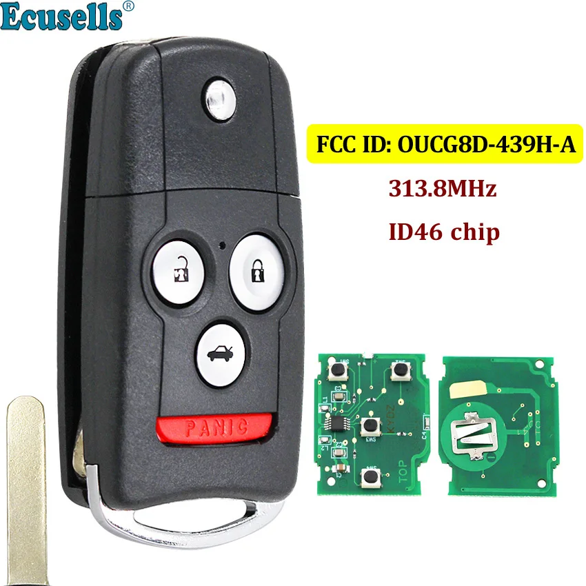 3+ Panic 4 кнопки дистанционного брелока 313,8 МГц ID46 чип для Acura TL 2007-2008 FCC ID: OUCG8D-439H-A