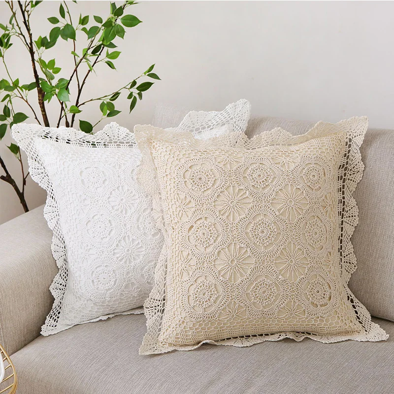 

60 cm Square Village hand made Crocheted pillow Cushion Cover Great Fashion Home Decoration white Ivory