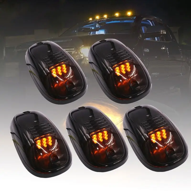 

Smoked 5Pcs 12 LED Cab Roof Running Marker Lights Truck SUV Off Road Set YHQ