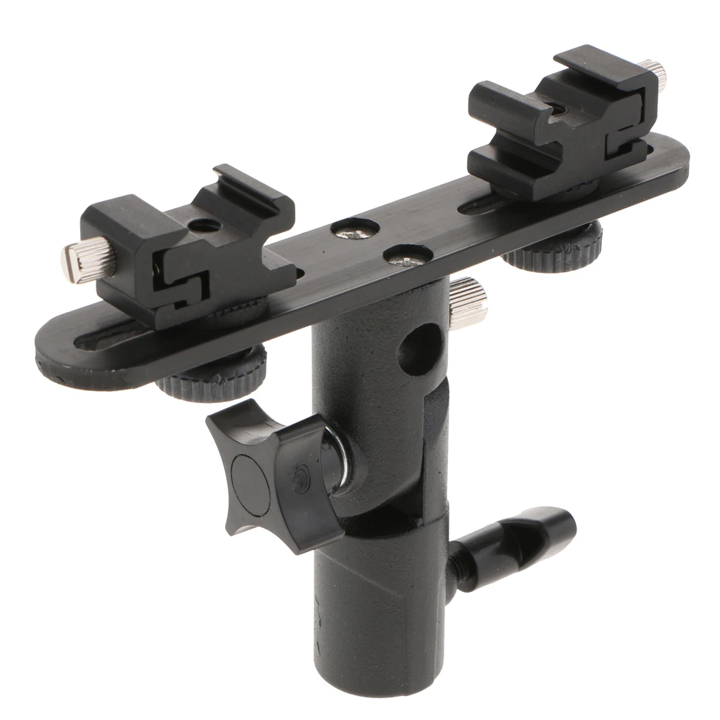 Dual Flash Bracket Hot Shoe Speedlight Stand Umbrella Holder Light Stand Bracket Mount for Studio Video DSLR Camera