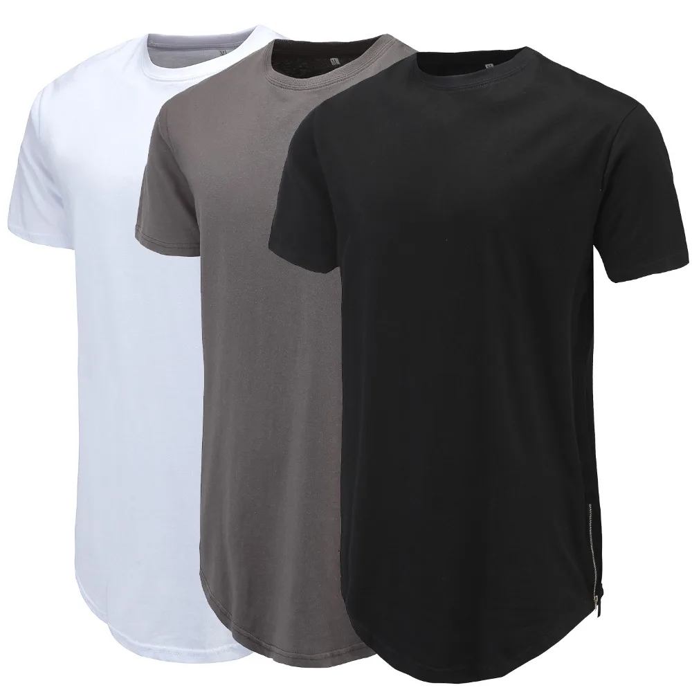 Men Casual Tshirt Curve Hem Side With Zipper Short Sleeve Streetwear