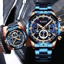 

Curren Men's Watch Blue Dial Stainless Steel Band Date Mens Business Male Watches Waterproof Luxuries Men Wrist Watches for Men