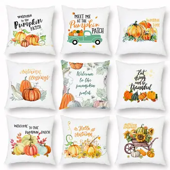 

45*45cm Cotton Linen Pillow Case Pumkin Pattern Throw Pillow Covers for Bed Couch, Thanksgiving Present