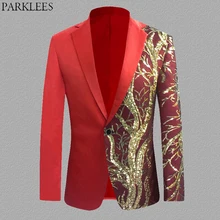 Красный блестящий блейзер с блестками, мужские вечерние куртки на одной пуговице, повседневный приталенный костюм для сцены, танцевальный костюм для певицы, Блейзер, S-4XL