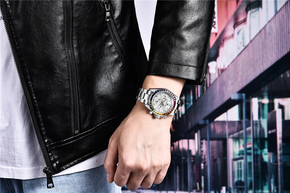 PAGRNE DESIGN Luxury Sapphire Glass Mechanical Watch Men's Sports Stainless Steel Automatic Waterproof Watch Reloj Hombre