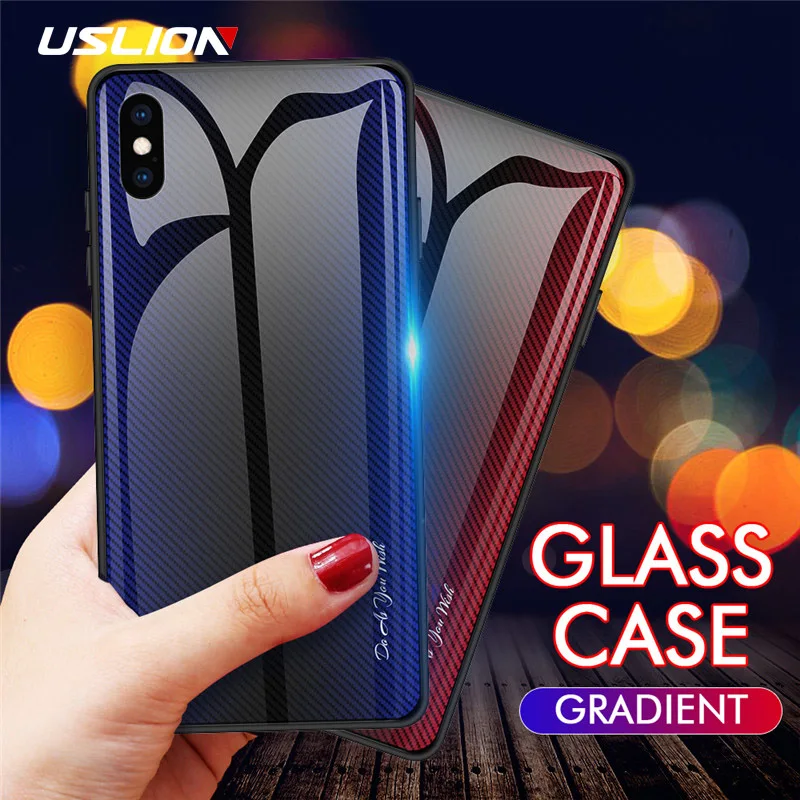 

USLION Tempered Glass Phone Case For iPhone XS Max 7 8 6 6S Plus Grandient Double Color Case For iPhone X XR Hard Cover Fundas