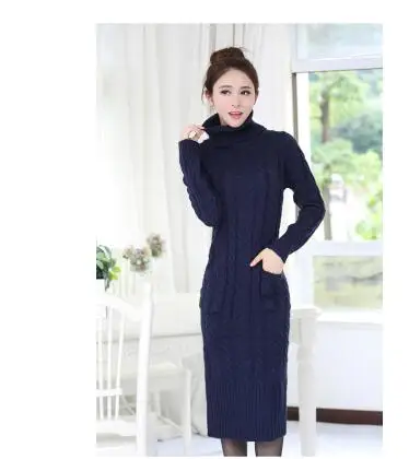 Kpop вязаное платье осеннее и зимнее платье-свитер модное женское вязанное элегантное платье с высоким эластичным воротником женское платье - Цвет: blue Boss