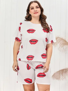 

summer women sleepwear set home loose nightdress tops tees and shorts plus size 7XL 6XL oversize sleepwear underwear 54 56 58 60