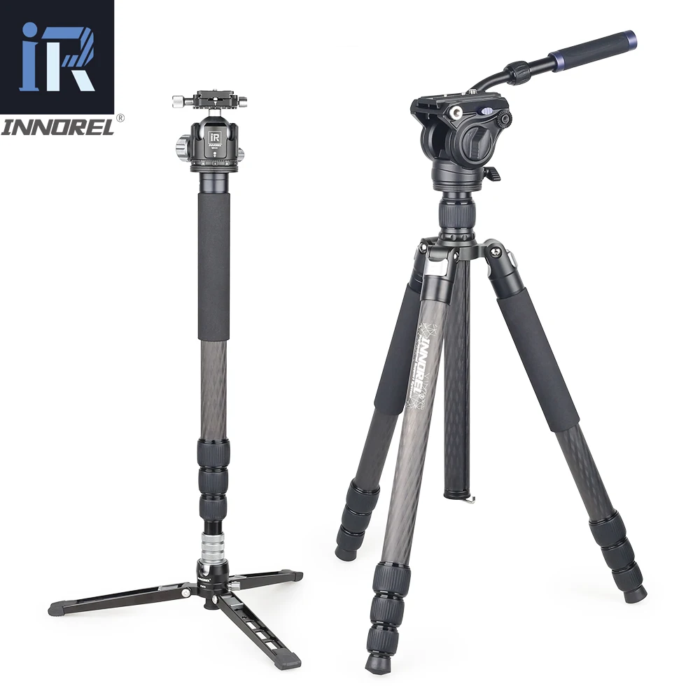 RT85CL Professional 10 Layers Carbon Fiber Tripod Monopod with Panoramic Low Profole Ball or Fluid Head for Digital DSLR Camera