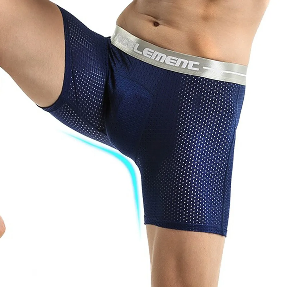 Men Lengthen Boxer Seamless Mesh Shorts Boxers Bulge Pouch Briefs Super Elastic Underwear Workout Fitness Swim Underpants