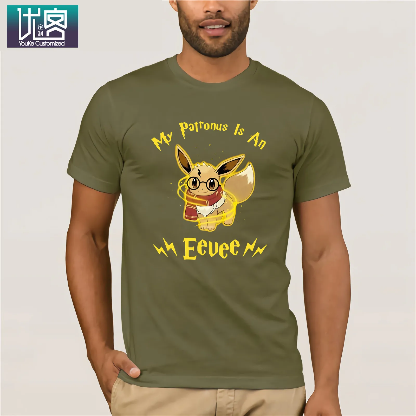 My Patronus Is An Eevee футболка Летняя мужская футболка с коротким рукавом винтажные повседневные футболки с вырезом лодочкой одежда из хлопка футболка - Цвет: army green