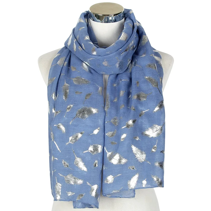 Blue Long FOXMOTHER модные женские белые темно-синие желтые бронзовые фольга Серебряное перо кольцо шарфы шейный шарф блестящий платок - Цвет: Blue Long