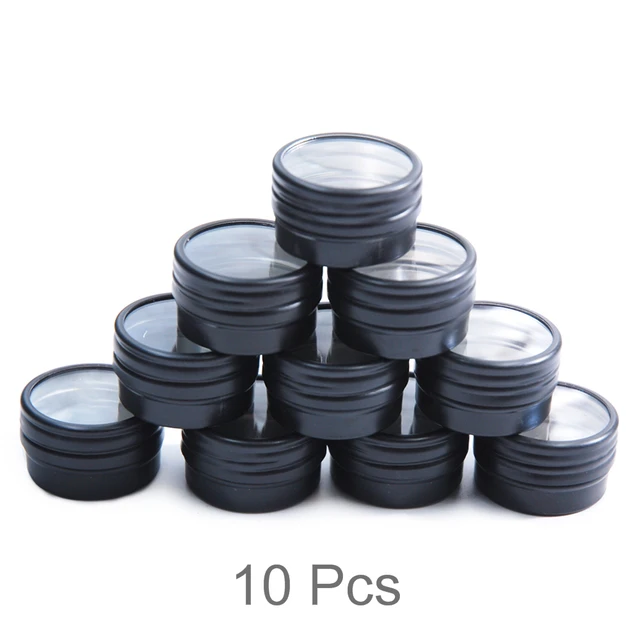 10 Empty, Champagne/Silver/Black, 4 Gram aluminum Pot Jars, Cosmetic Containers, with Lids. (10ml - 10pk) Black