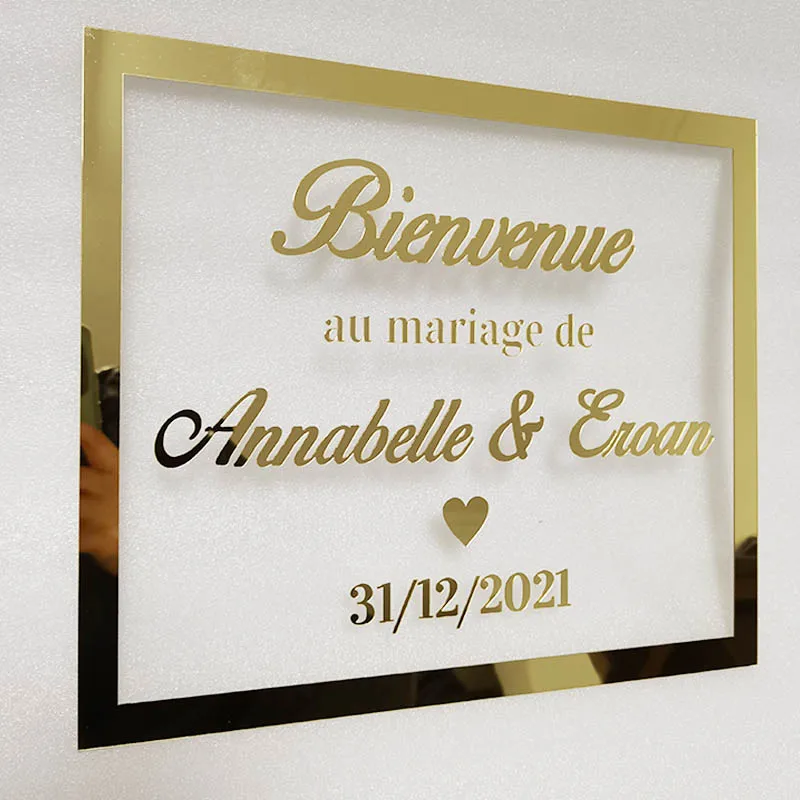 Personalized Wedding Welcome Sign Wedding Name and Date Acrylic Mirror Frame Babyshower Sign Party Decor