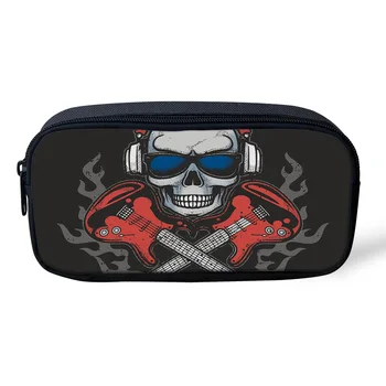 

1pcs Skull Guitar Headphones Retro School Supplies Pencil Case Kawaii Student School Cosmetic Bag for Women Office Supplies