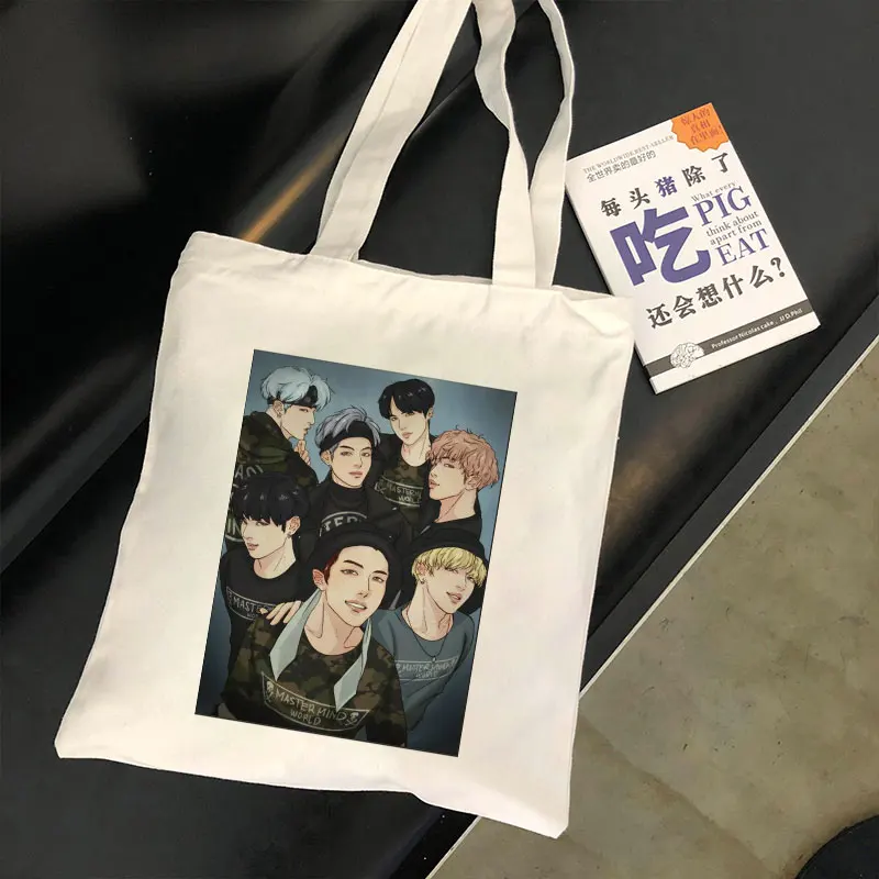 

Bangtan Boys V Jin Jungkook Suga Harajuku Shoulder Canvas Bags Women RM J-hope RM Ulzang Handbag Cartoon Crossbody Bag Cartoon