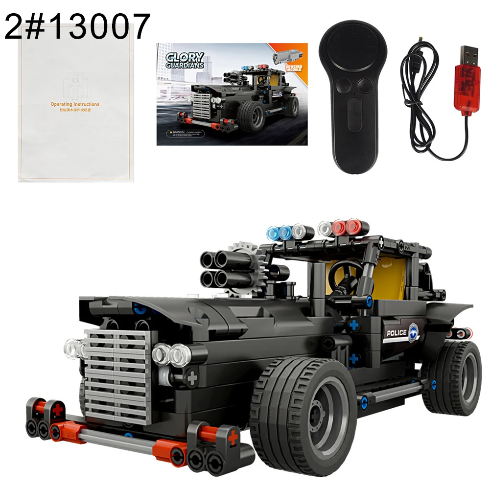 2.4G DIY Electric Command Vehicle RC Car Building Block Model Education Kids Toy Special Police Command Car New