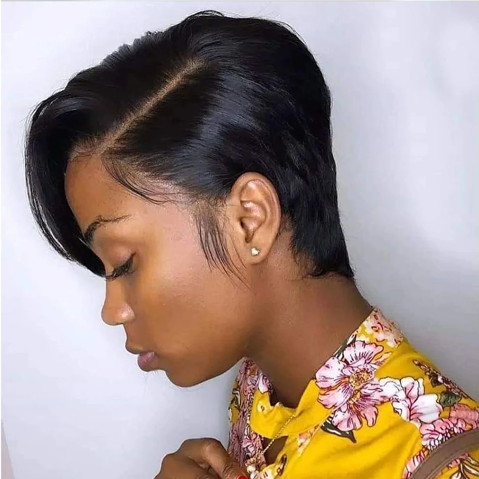 L Part Lace Human Hair Wigs For Women Pre Plucked Raw Indian Straight Pixie  Cut Wig Human Hair Natural Hairline Short Pixie Wig - Part Lace Wigs -  AliExpress