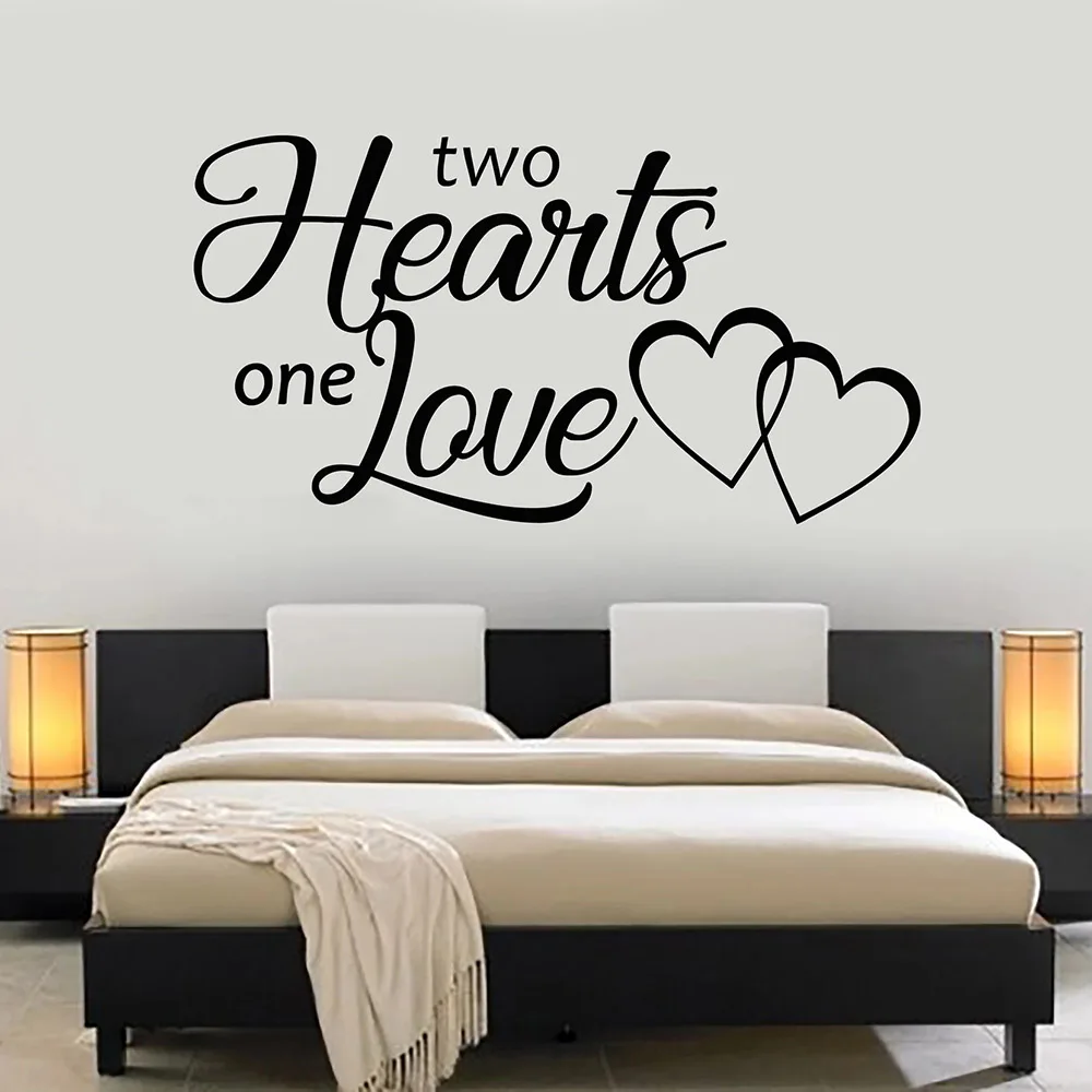 Романтические настенные Стикеры для гостиной с надписью Two Hearts One Love виниловые