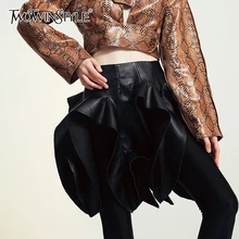 TWOTWINSTYLE/женские юбки из искусственной кожи с перфорацией, необычные, с высокой талией, уличная юбка, женская,, осенняя, негабаритная, модная, Новинка