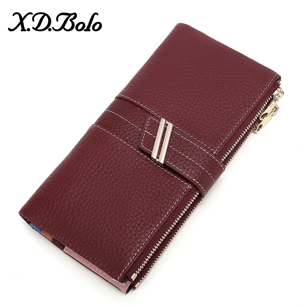 

XDBOLO 2020 New Design Women Leather Wallet Card Holder Zipper Long Clutch Wallets Genuine Leather Womans Wallet for Money