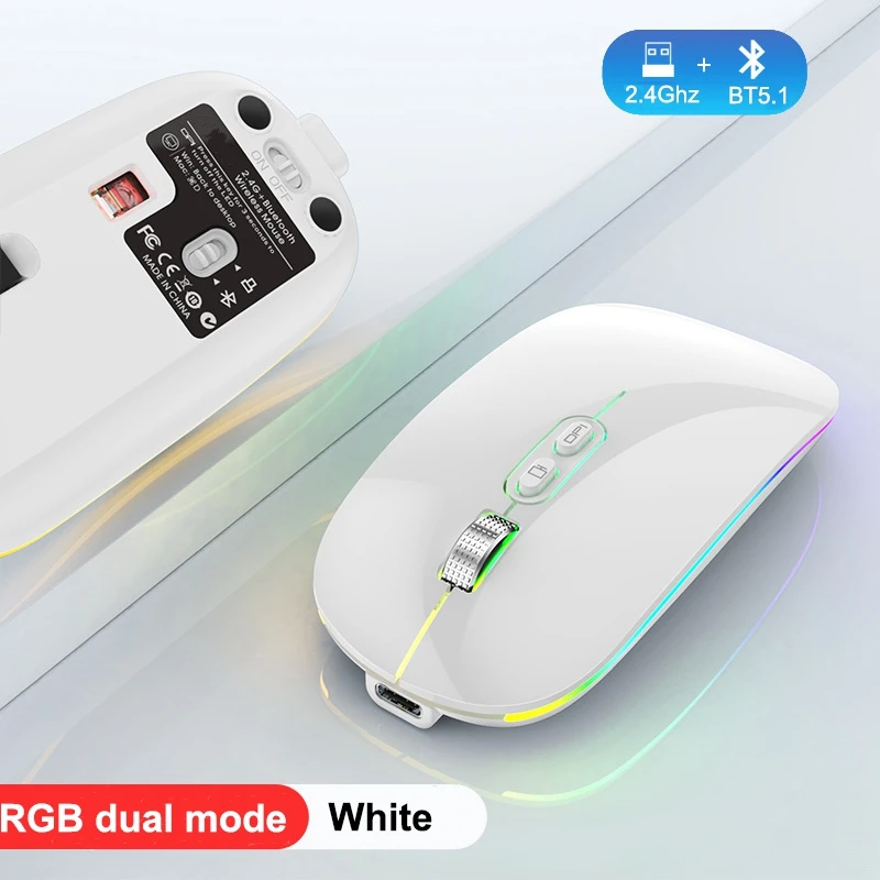 cheap wireless gaming mouse Dual Mode Bluetooth Wireless Mouse with One-Click Desktop Function Type-C Rechargeable Silent Backlit Mice for Laptop PC New white mouse pc Mice