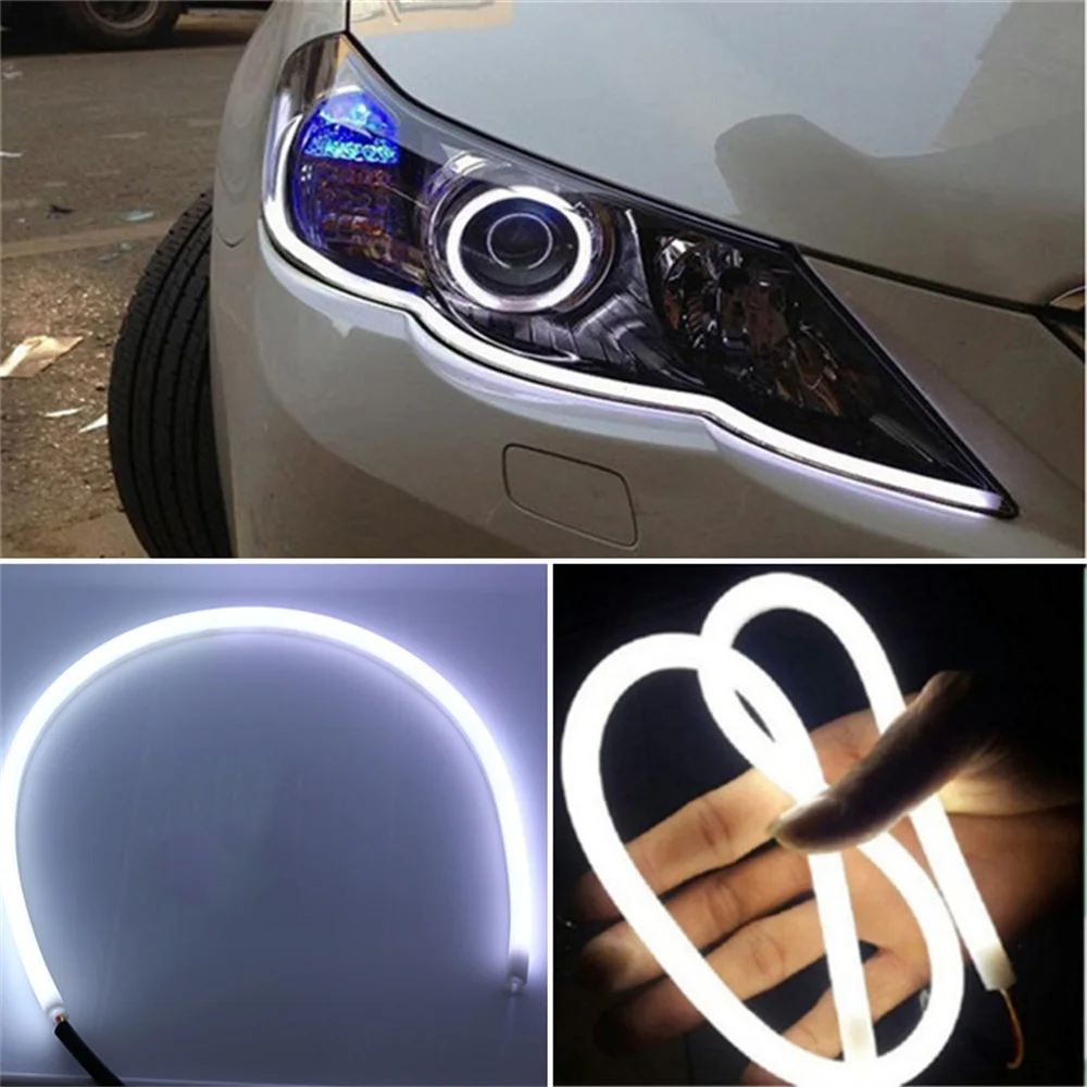 

2pcs 60cm Car Styling DRL LED Daytime Running Light Accessories Flexible Brake Guide Strip Headlight Auto Day Time Flowing Lamps