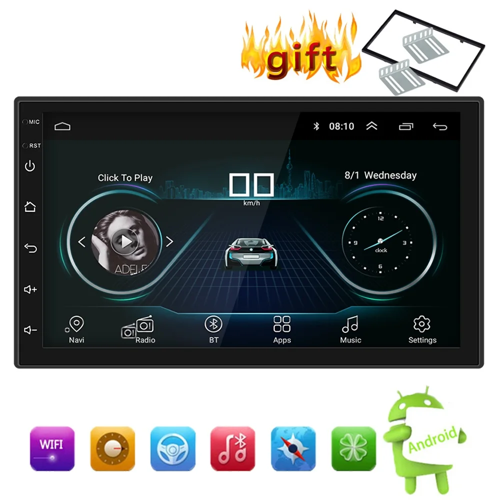 7" Android 8.1 Car Bluetooth MP5 Player Stereo Radio GPS Navigation Player AUX Audio Input FM Modulator Bluetooth USB Player