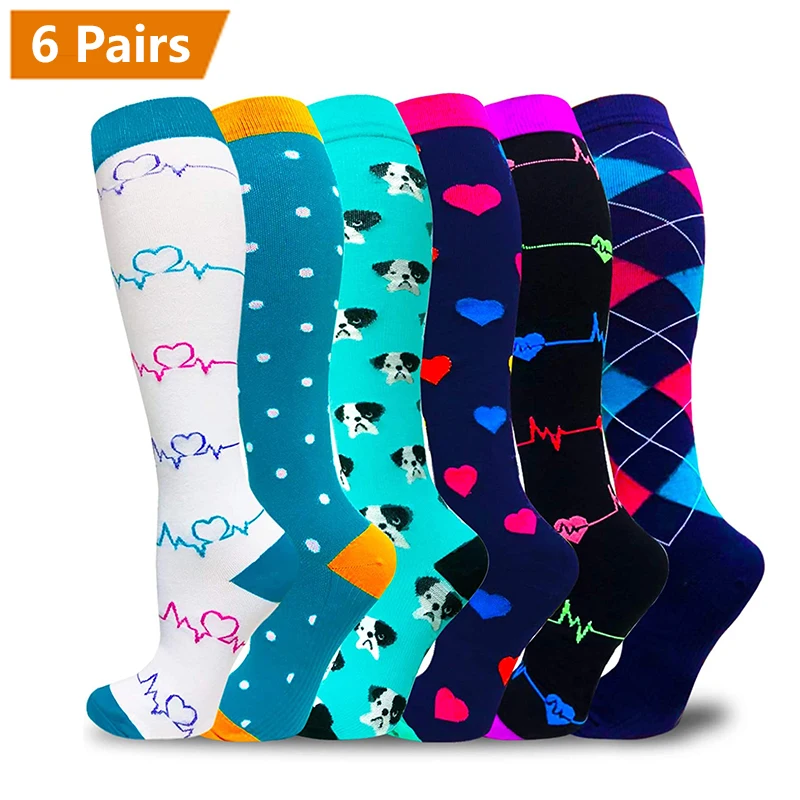 Brothock 6 Pairs Compression Socks Women Men Graduated 20-30 MmHg Stockings for Athletic Running Cycling Medical Nursing Socks