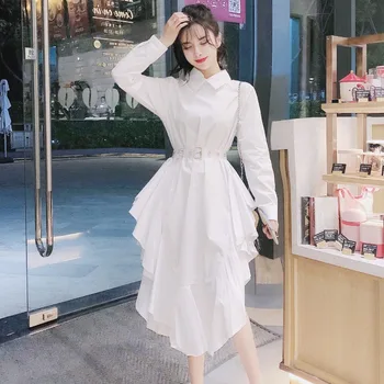 

long white dress women long sleeve long shirt dress