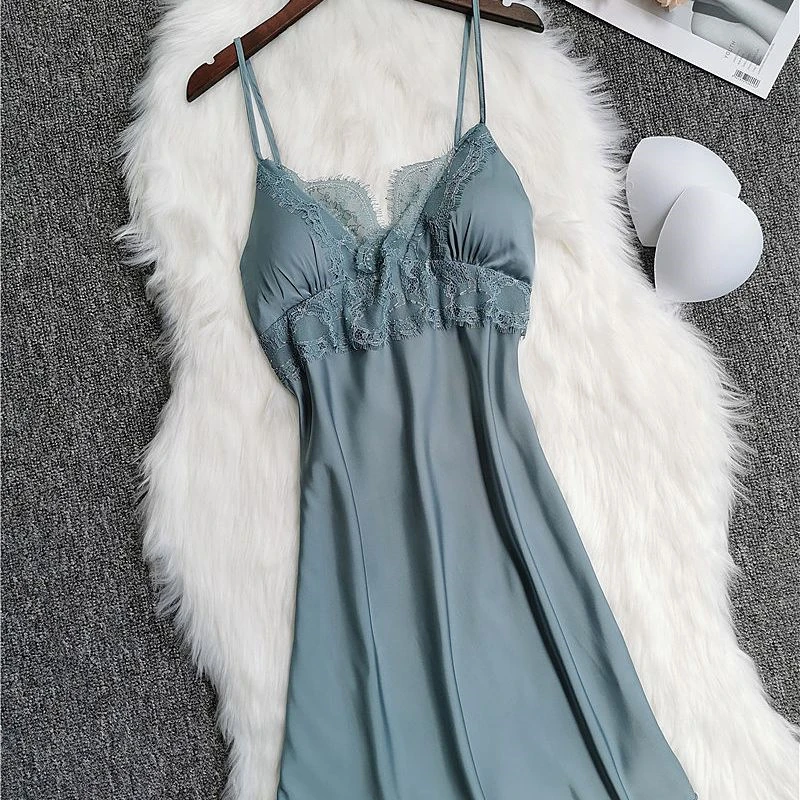 Женская ночная рубашка Kleid с подтяжками на груди, сексуальная одежда для сна, женская летняя соблазнительная ночная рубашка с кружевным краем и открытой спиной