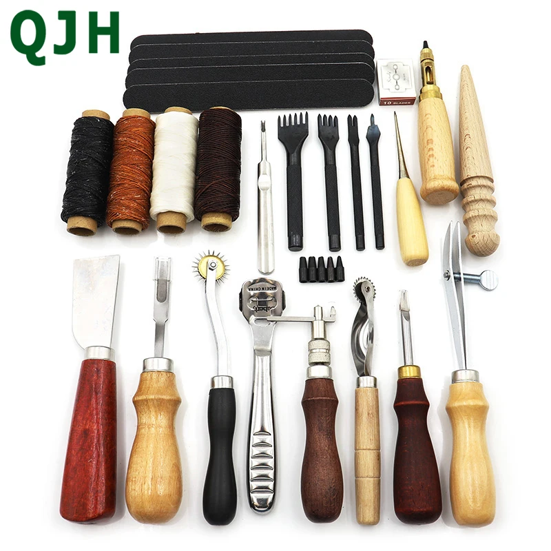 18 Pcs Leder Handwerk Werkzeug Set Hand Nähen Stanze Schnitzen Craft DIY Kits 