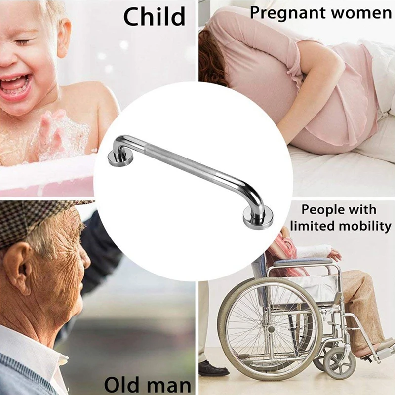 Stainless Steel Bath Grab Shower Handle with Anti-Slip Grip- Disabled Elderly Children Mobility& Daily Living Aids Assist Safe