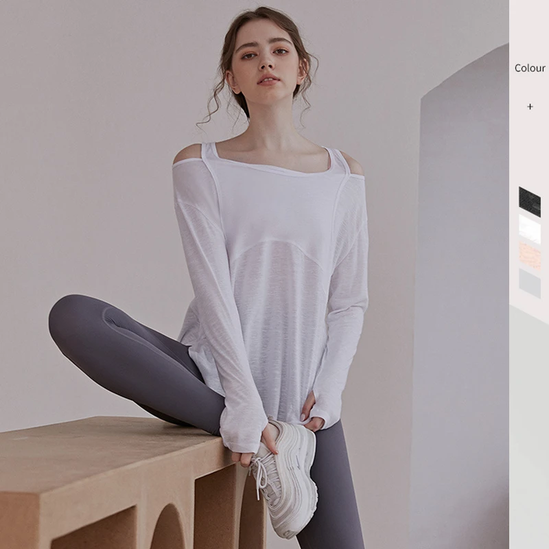 

Women Long Sleeve Thumb Hole Yoga Shirts Thin Loose Sport T-shirt Hollow Out Running Sweatshirt Girls Oversized Gym Workout Tops