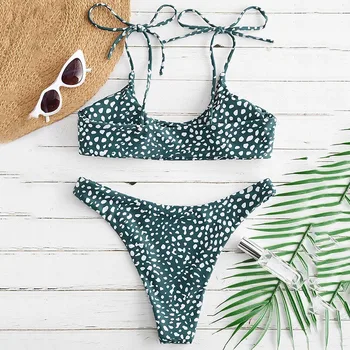 

Bikini 2020mujer two-piece swimsuit bandage dot print swimsuit tie-dye high waist push up female swimsuit Biquini beachwear