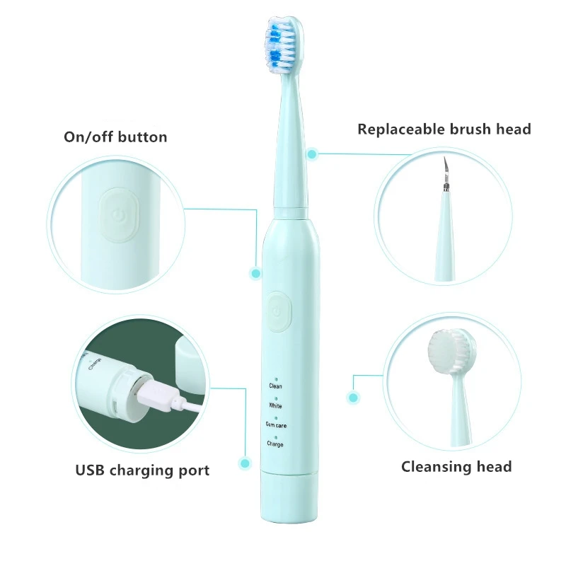 Powerful Sonic Electric Toothbrush 3 Modes IPX7 Waterproof Replaceable Head USB Charger with Dental Cleaner Face Brush Powerful Sonic Electric Toothbrush 3 Modes IPX7 Waterproof Replaceable Head USB Charger with Dental Cleaner Face Brush
