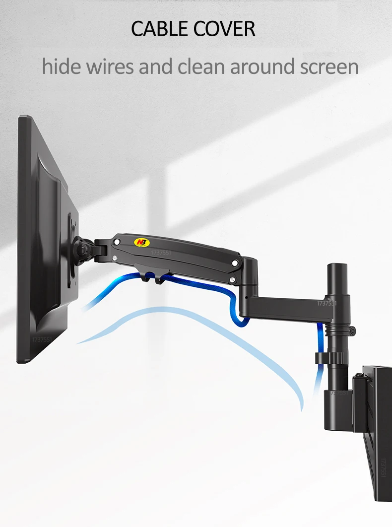 Braço do Suporte do Monitor na Mola de Gás da Separação Montagem da Tevê do Lcd do Movimento Duplo da Braçadeira do Braço da Ergonomia Completo 2-12kg Suporte nb M60 22 -35 - Image 3