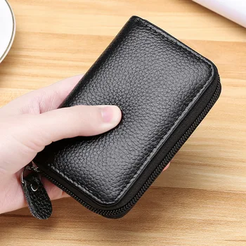 

Fashion Genuine Leather Multi Card Holder Wallet Men Women Small Portable Cowhide Credit Card Organizer Wallet Zipper Coin Purse