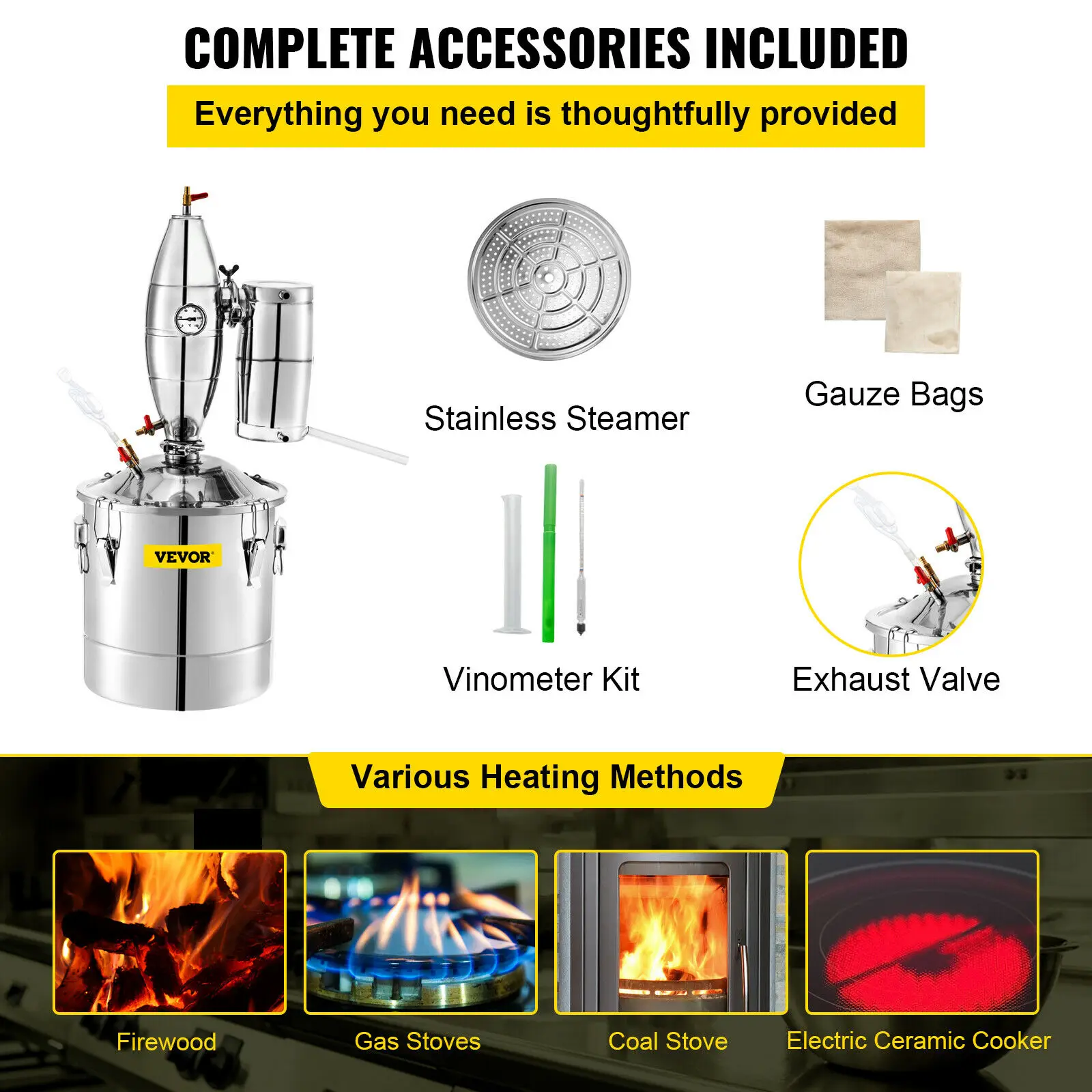 VEVOR 20L 30L 50L 70L Alcohol Distiller Machine Beer Brewing Equipment DIY Wine Moonshine Apparatus Dispenser Kit Home Appliance 2