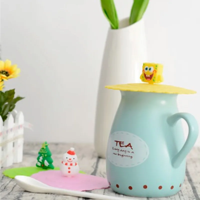 

2020 Hot New 1 pcs Cute Cartoon Anti-dust Silicone Leakproof Coffee Mug Suction Lid Airtight Sealed Cup Cover New arrival