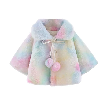 

Toddler Kids Baby Plush Coat Autumn Winter Warm Soft Lovely Long-Sleeve Tie Dye Printed Pompom Lace Up Casual Top Outwear
