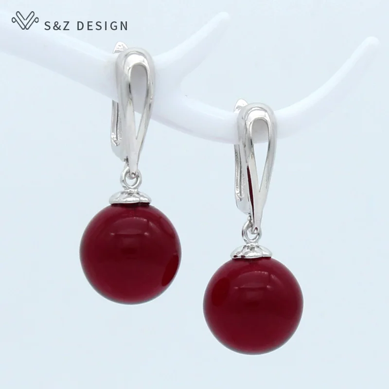 S&Z DESIGN New Trendy 585 Rose Gold Color Round Synthesis Ambers Dangle Earrings For Women Girl Wedding Jewelry Eardrop