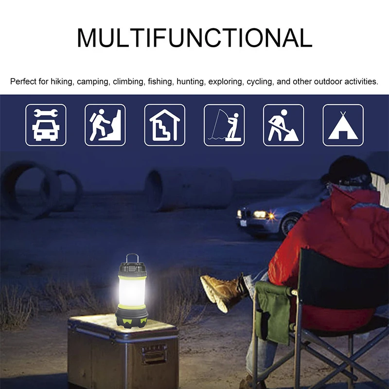 Out Camp Lamp LED Camping Light USB Rechargeable Flashlight Dimmable Spotlight Work Light Waterproof Searchlight Emergency Torch
