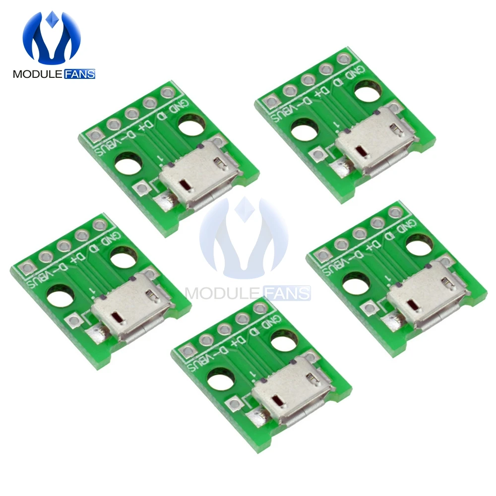 10Pcs Micro USB to DIP Adapter 5pin Female Connector B Type PCB Converter