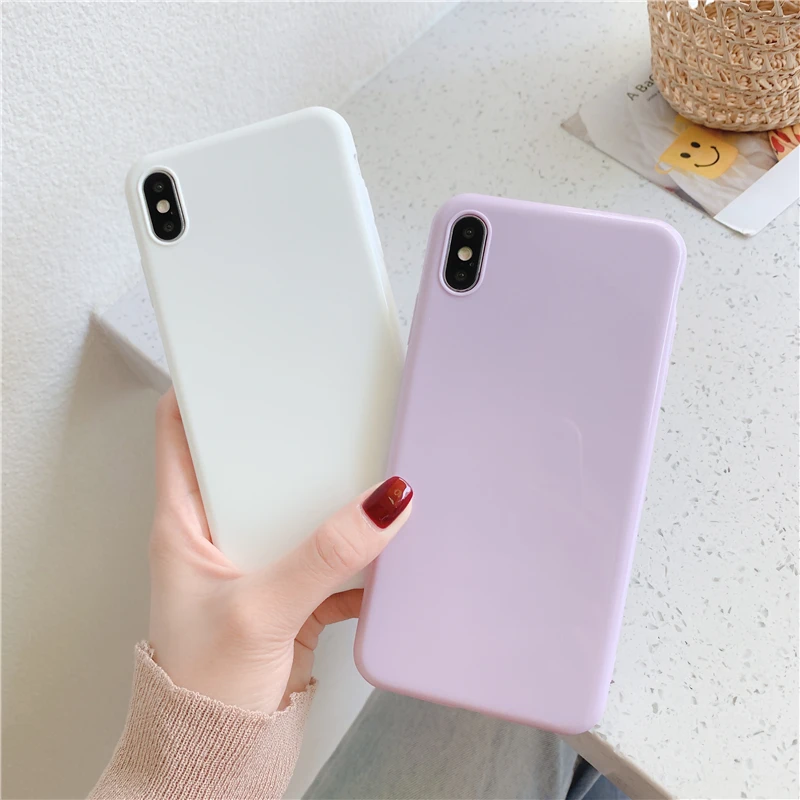 Gimfun Simple Purple White Tpu Phone Case For Iphone12 11 Promax Xs Xr 6s 7 8plus Ultra Thin Glossy Solid Tpu Silicon Case Cover Phone Case Covers Aliexpress