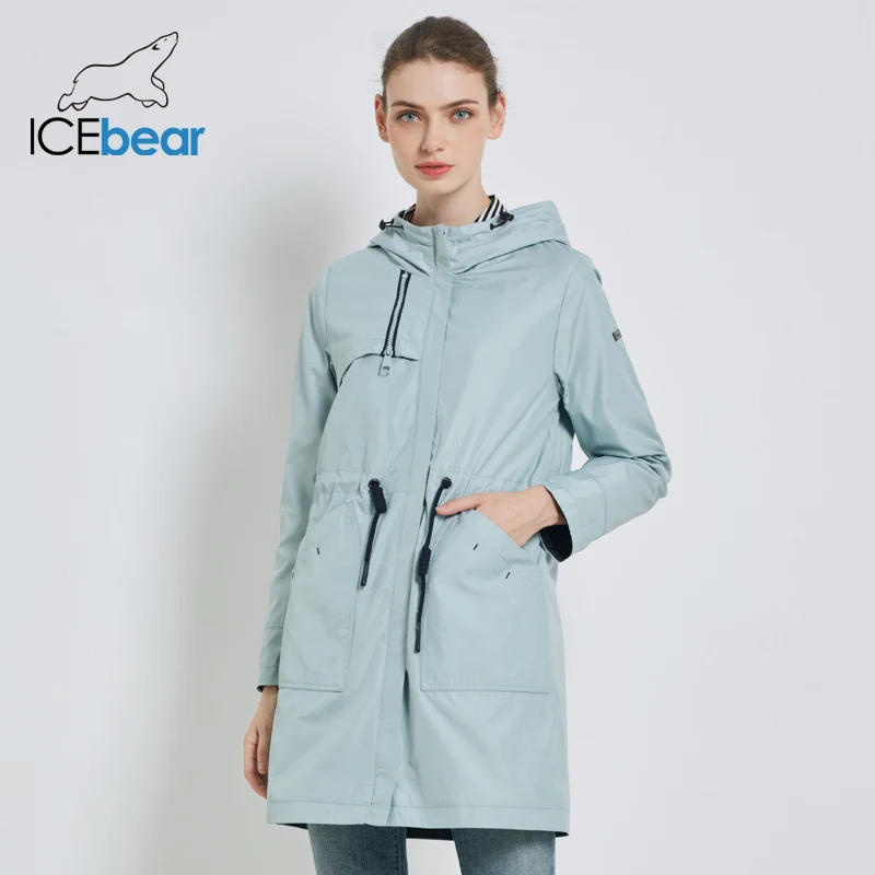 ICEbear осень Новая женская ветровка с капюшоном Женская куртка модная повседневная женская одежда свободная длинная одежда GWF19023I