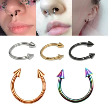 

CHUANCI 2pcs 16G Stainless Steel Nose Ring Horseshoe Spike Septum Piercing Eyebrow Tragus Helix Piercing Lip Piercing 16G