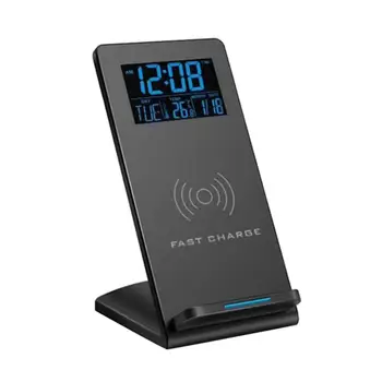 

Digital Display Desktop Clock Wireless Charging Stand Mobile Phone Holder Time Temperature Alarm Clock Charging Coil Receiver