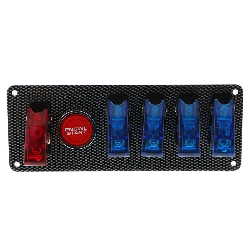 DC12V Ignition Switch Metal /& ABS Plastic Surface Panel 6 in 1 Racing Car Engine Start Push Button LED Toggle