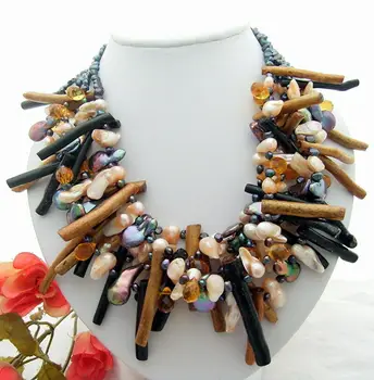 

19" 6Strds Pearl Crystal Coral Necklace